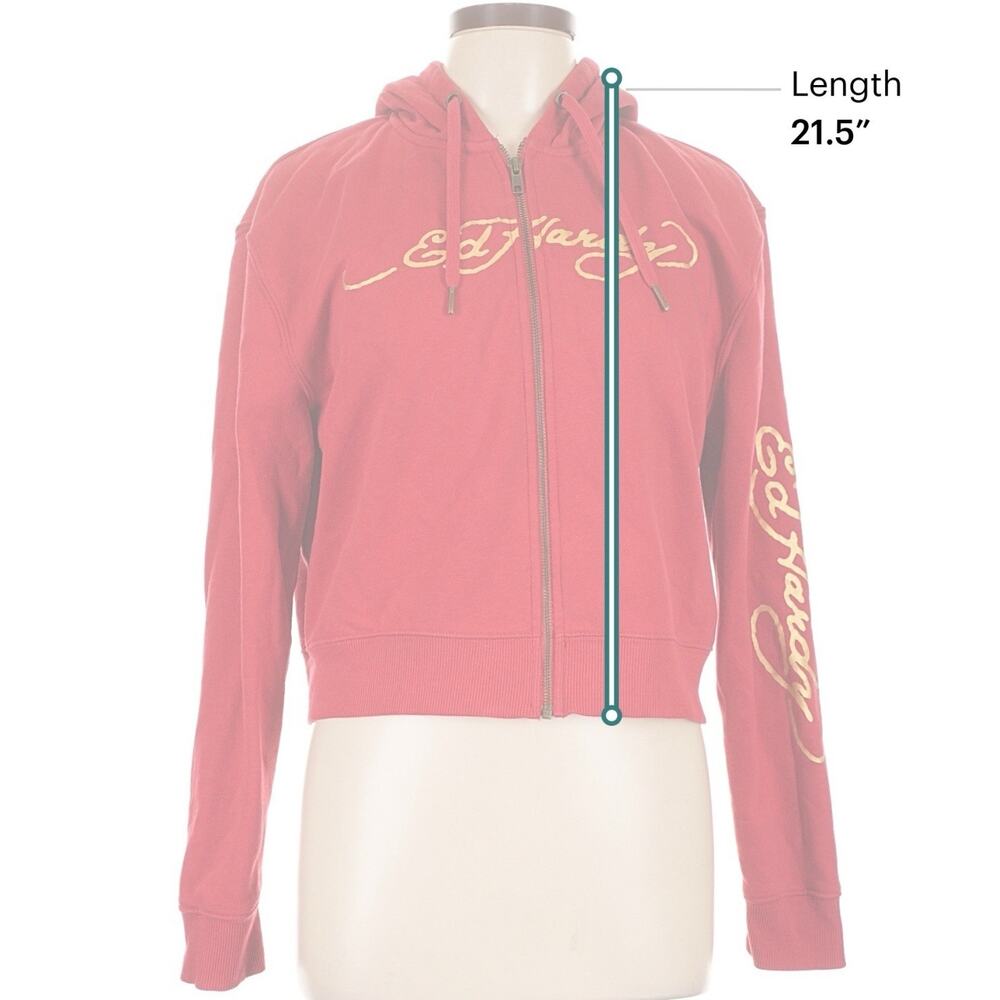 ED HARDY Vintage Dragon Zip Crop Hoodie Red Gold Graphic Y2K Streetwear Size L - Picture 7 of 10